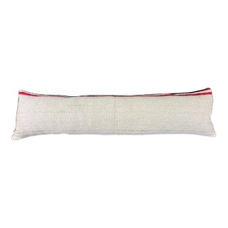 Turkish Hemp Pillow Cushion Natural Beige Red Cushion Cover 12"x46" For Sale