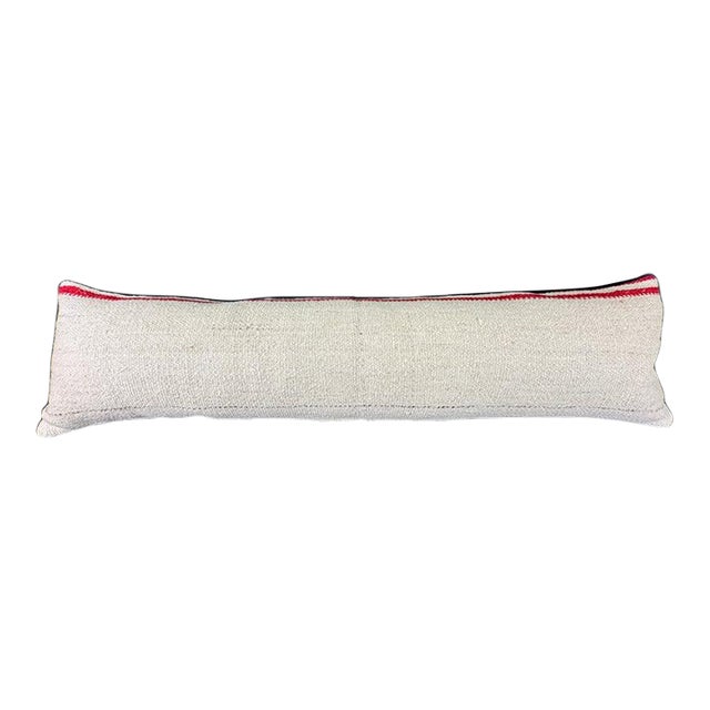 Turkish Hemp Pillow Cushion Natural Beige Red Cushion Cover 12"x46" For Sale