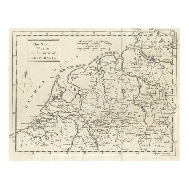 Antique Military Map of Westphalia, Germany, 1763 For Sale