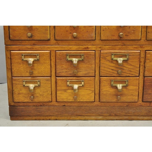 Brown Antique Arts & Crafts Library 15 Drawer Mission Oak Stacking Card File Cabinet For Sale - Image 8 of 18