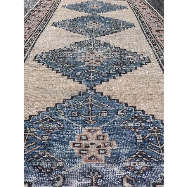 Vintage Persian Hamadan Distressed Runner With Medallion Design In Navy Blue. Keivan Woven Arts / rug MSE-1416, country of...