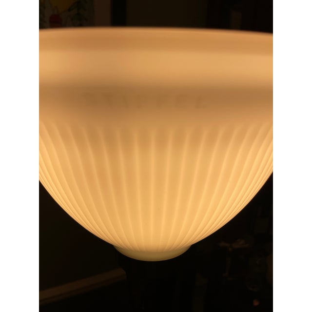 Vintage MCM Stiffel Brass Torchiere Lamps With Diffuser Shades 38" - a Pair For Sale - Image 9 of 11