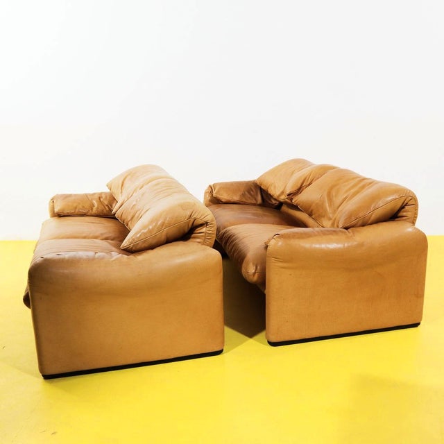 Maralunga Living Room Set in Tan Leather by Vico Magistretti for Cassina, 1970s, Set of 3 For Sale - Image 18 of 18