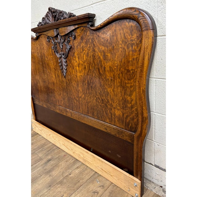 Vintage Queen or Full Size French Rococo Louis XV Style Tiger Oak Headboard For Sale In Kansas City - Image 6 of 7