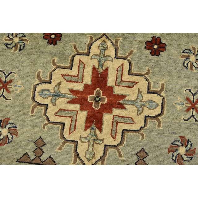 Kazak Runner 4’11” X 12’6” Blue Wool Tribal Hand-Knotted Oriental Rug For Sale - Image 4 of 13