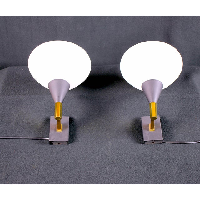 Mid 20th Century Stilnovo, Pair of Sconces, Brass, Glass Opaline, Italy 1950 For Sale - Image 5 of 5