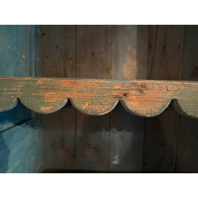 Antique Primitive Blue Painted Open Cupboard With Scalloped Shelves – 80”h For Sale - Image 4 of 8
