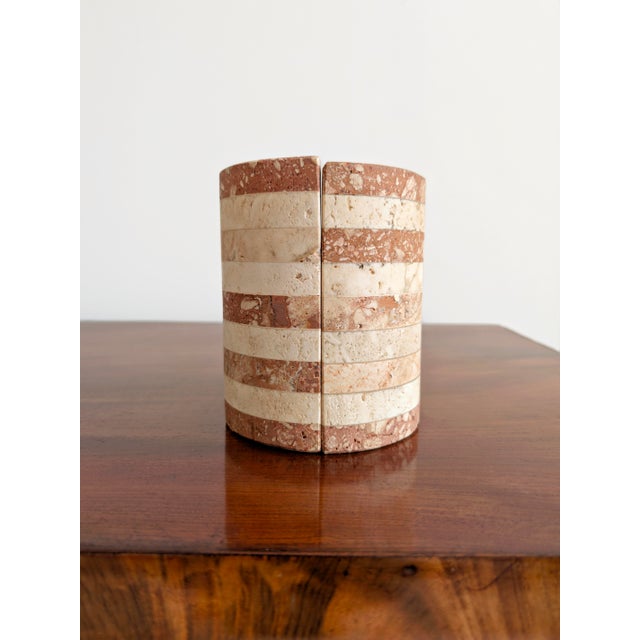 Vintage Striped Travertine Demilune Bookends by Fratelli Mannelli, 1970s, Set of 2 For Sale - Image 12 of 16