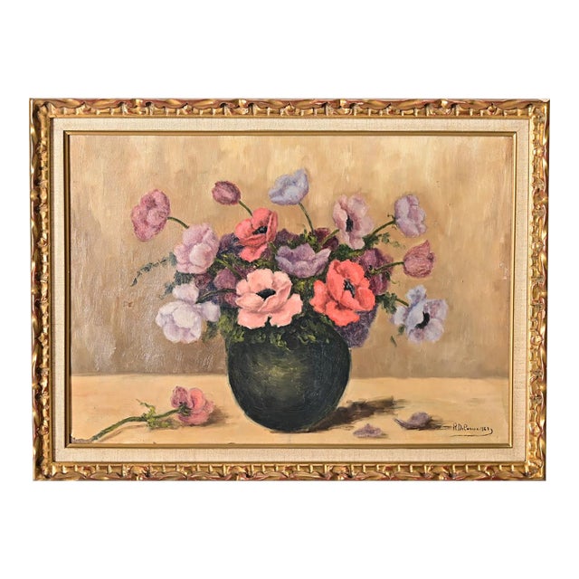 French Vintage Framed Floral Still Life For Sale