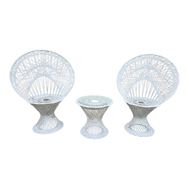 1950s Woodard Spun Fiberglass Peacock Chair Set - 3 Pieces For Sale