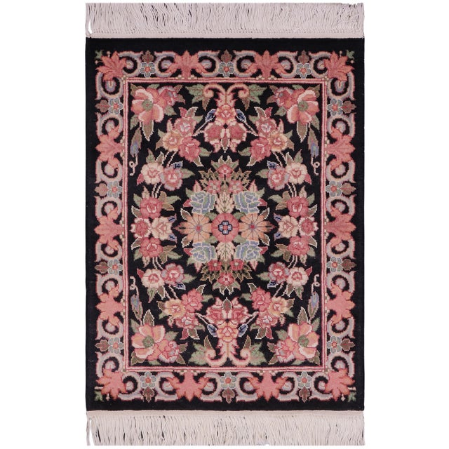 Shabby Chic Pak-Persian Black/Black Wool Rug - 1'7'' X 2'2'' For Sale - Image 9 of 9