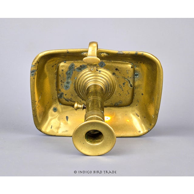 19th Century Antique Brass Push Up Chamberstick Candle Holder With Deep Drip Tray and Handle For Sale - Image 5 of 7