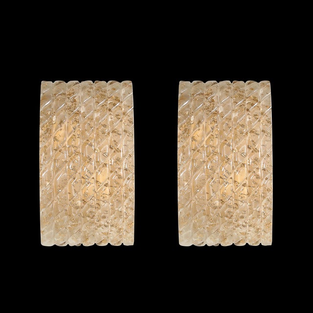 Pair of Modernist Hand-Blown Murano Braided Motif Glass Sconces W/ 24 Karat Gold For Sale - Image 12 of 18