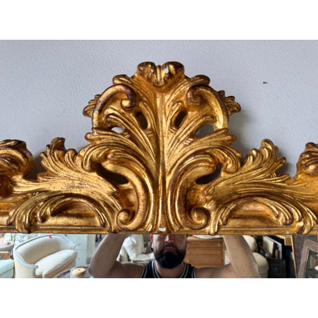 1990s Vintage Hollywood Regency-Style Carved Wood Gold Wall Mirror/ For Sale - Image 5 of 12