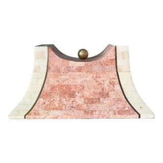 Vintage Mid-Century Modern Postmodern Tessellated Marble and Brass Jewelry Trinket Box With Wood Interior Attributed to Maitland-Smith For Sale