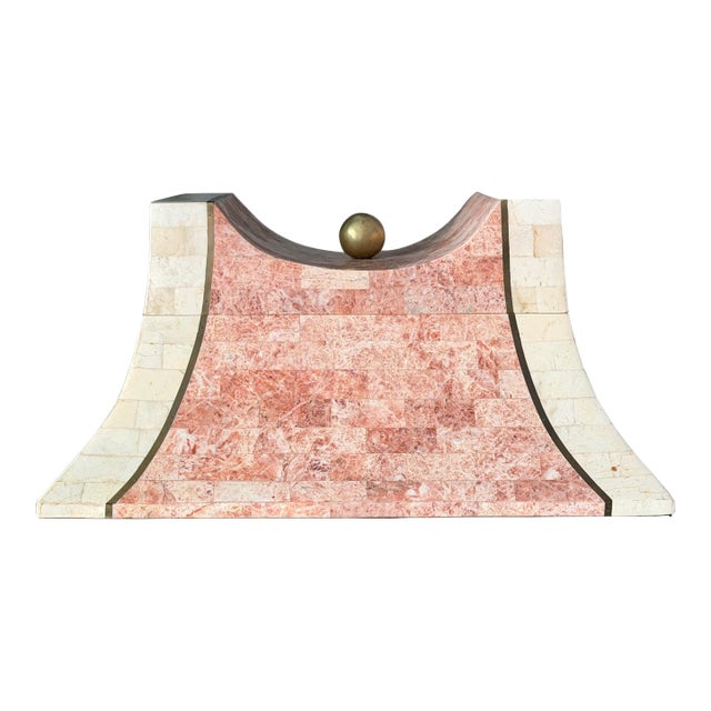 Vintage Mid-Century Modern Postmodern Tessellated Marble and Brass Jewelry Trinket Box With Wood Interior Attributed to Maitland-Smith For Sale