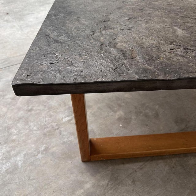 Vintage Belgian Slate and Oak Coffee Table, 1970s For Sale - Image 6 of 11