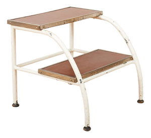 Stair Tread in White Lacquered Steel Tubing with Wooden Ends