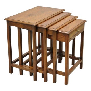 Antique Anglo Indian Brass Marquetry Inlay Nesting Side End Tables - Set of 4 For Sale