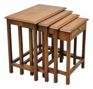 Antique Anglo Indian Brass Marquetry Inlay Nesting Side End Tables - Set of 4