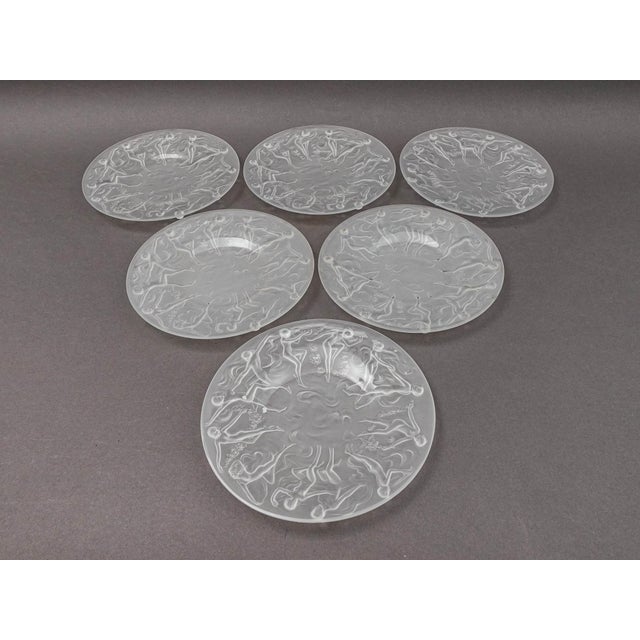 Mid-Century Modern Mid 20th Century Phoenix Consolidated Glass Martele Line Dancing Nymphs Plates- Set of 6 For Sale - Image 3 of 7