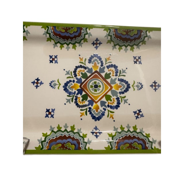 1980s Ceramic Serving Platter With Talavera Style Hand-Painted Decorations For Sale - Image 9 of 9