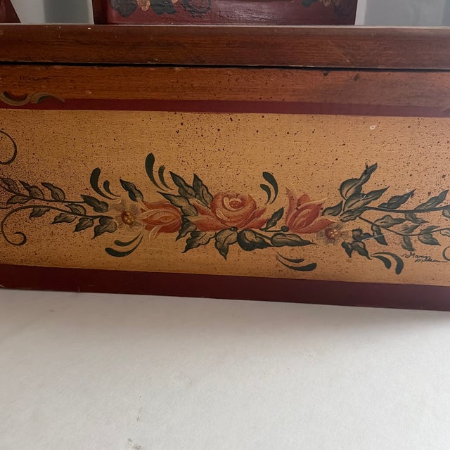 Vintage covered rectangle box with lid. Has painted floral scenes on top and sides. Good storage for cookies or chips Also...