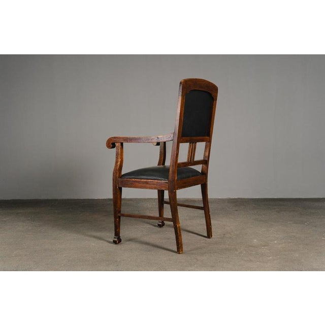 Art Nouveau Armchair in Oak and Leather For Sale - Image 5 of 17