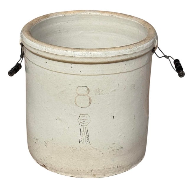 Farmhouse Antique Buckeye Pottery Co. Macomb Stoneware Blue Ribbon 8-Gallon Crock For Sale - Image 3 of 8