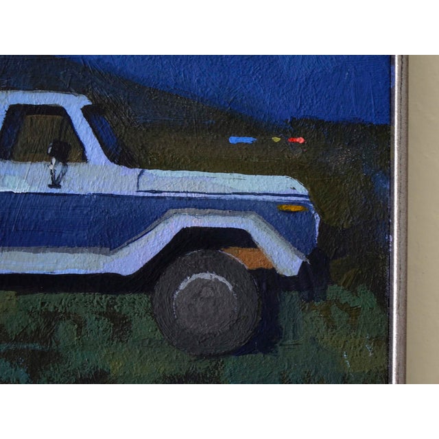 Early 21st Century Moonlight by Emma Kalff | Oil on panel of a blue and white truck at night For Sale - Image 5 of 5