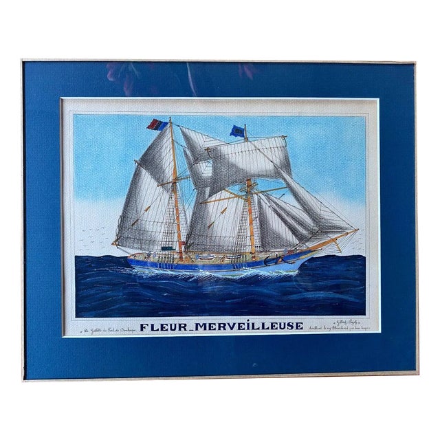 Gilbert Pajot, Marine Scene, Gouache, Framed For Sale