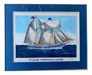 Gilbert Pajot, Marine Scene, Gouache, Framed