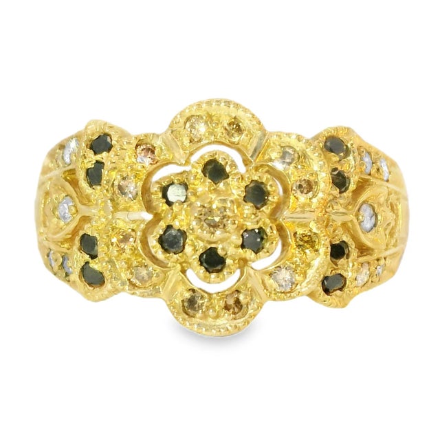 14K Yellow Gold Brown and Black Diamond Floral Band. This stunning floral-inspired band combines brown, black, and white...