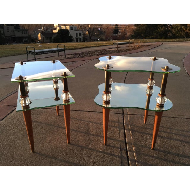 Gilbert Rohde Style Brass & Mirrored Glass Cloud Tables - 2 Pieces For Sale - Image 13 of 13