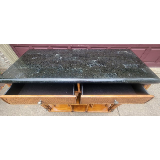Brown 1970's Vintage Bamboo and Rattan Bar Console Table For Sale - Image 8 of 18