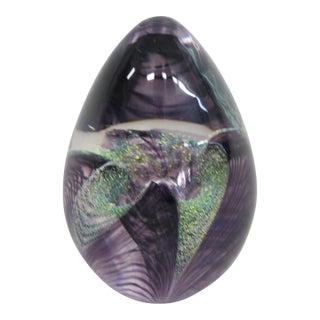 Glass Eye Studio Ges Purple Passion Flower Dichroic Art Egg Paperweight 5194b For Sale