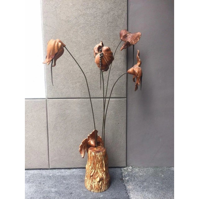 1970's Mid-Century Modern Wood and Bronze Tropical Plant Sculpture For Sale - Image 10 of 10