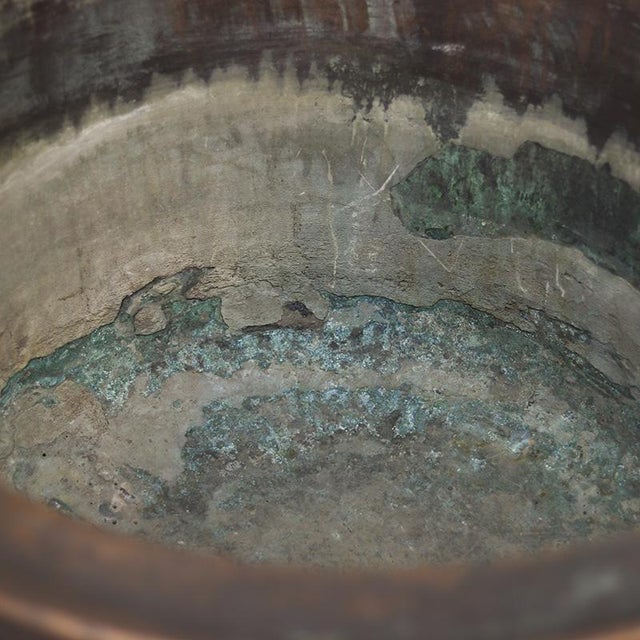 Very Large Antique Rustic Patinated Copper Kettle / Planter For Sale - Image 5 of 11