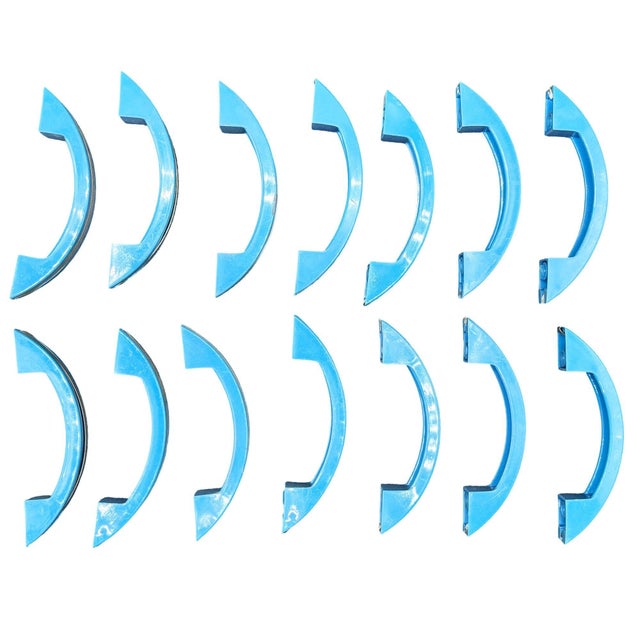 1930s 1930s Art Deco Ocean Blue Bakelite Drawer Pulls W/ Chrome Strip, Set of 15 For Sale - Image 5 of 7