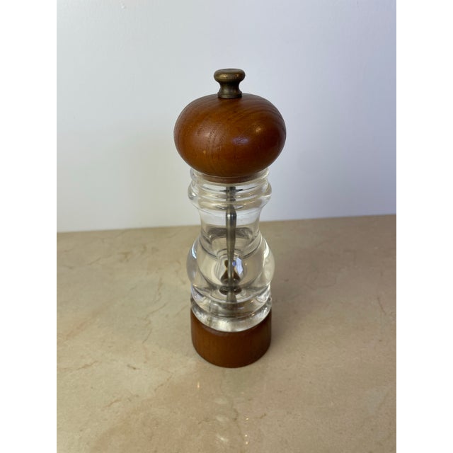 Brown Vintage Peugeot Lucite & Teak Wood Pepper Mill, Mid-Century Modern For Sale - Image 8 of 8