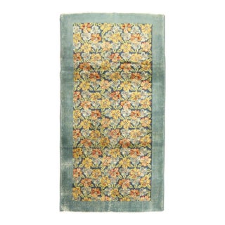 Early 21st Century Dark Sea Foam Blue Green Turkish Floral Rug - 3'11" x 6'10" For Sale