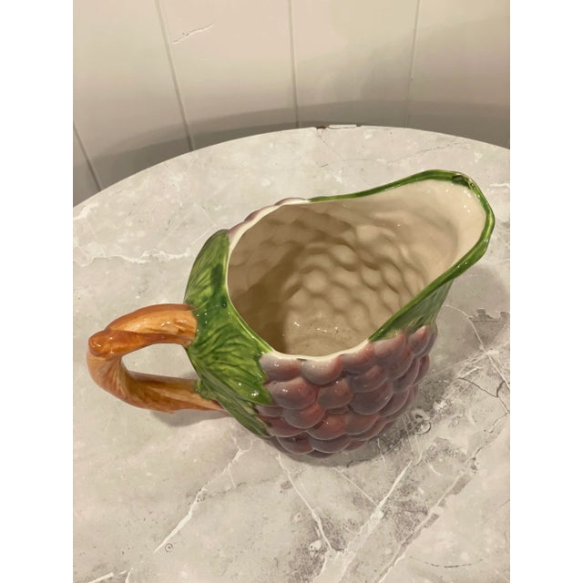 Majolica Vintage Italian Purple Grapes Majolica Style Pitcher For Sale - Image 4 of 5