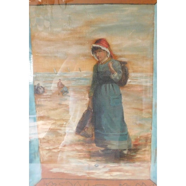 Wood Large Vintage Figural Woman Gold Carved Wood Framed Print Wall Art Hanging New York For Sale - Image 7 of 14