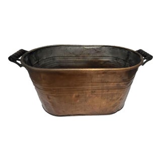 Antique 19th Century Copper Boiler Wash Tub Planter With Wood Handles For Sale
