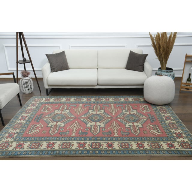 Shabby Chic 1970s Vintage Turkish Oushak Handmade Wool Cotton Pink Area Rug For Sale - Image 3 of 12