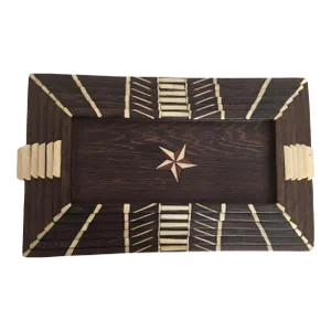 Antique Anglo-Indian Staking Wood Trays with Bone Inlays - Set of 6
