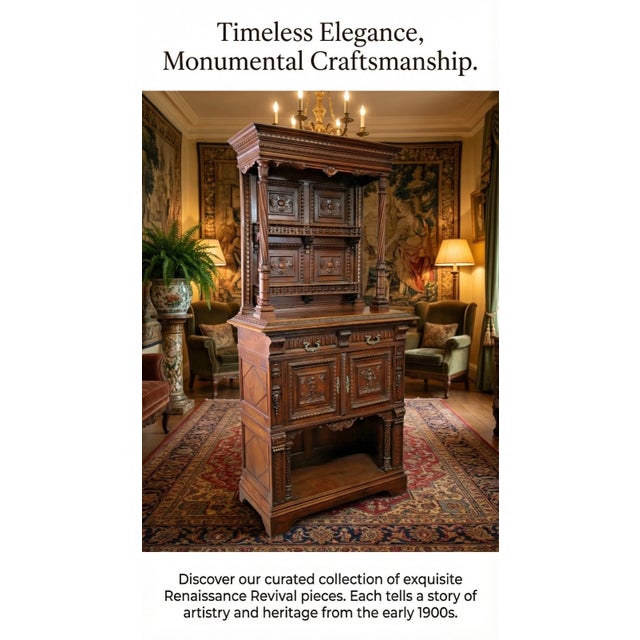 Stunning 19/20th C. Antique. French Renaissance Revival, Large Carved Walnut 83” Sideboard!! Antique Sideboard, French...