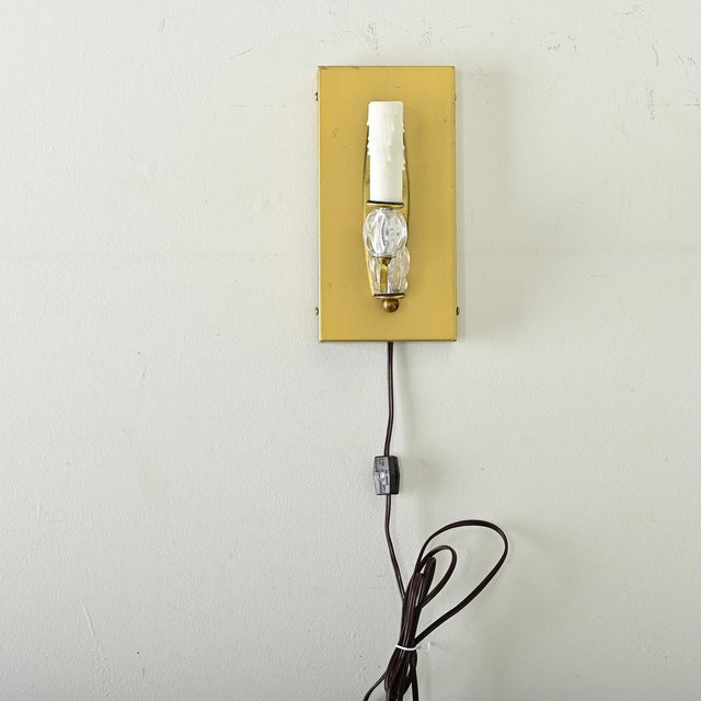 French Vintage Modern Brass & Glass Sconces - A Pair For Sale In Baton Rouge - Image 6 of 12