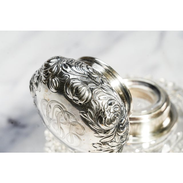 19th Century Magnificent Large Paperweight Style Cut Crystal Antique Victorian Sterling Silver Desk Inkwell Home Decor For Sale - Image 5 of 18