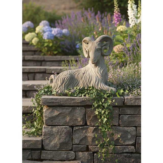 Cast Stone Recumbent Ram Garden Sculpture For Sale In West Palm - Image 6 of 6
